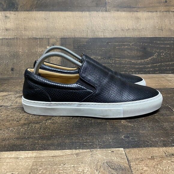 The Greats Brooklyn Laser Etched Italian Black Leather Slip On Sneaker sz 10 - Picture 1 of 11